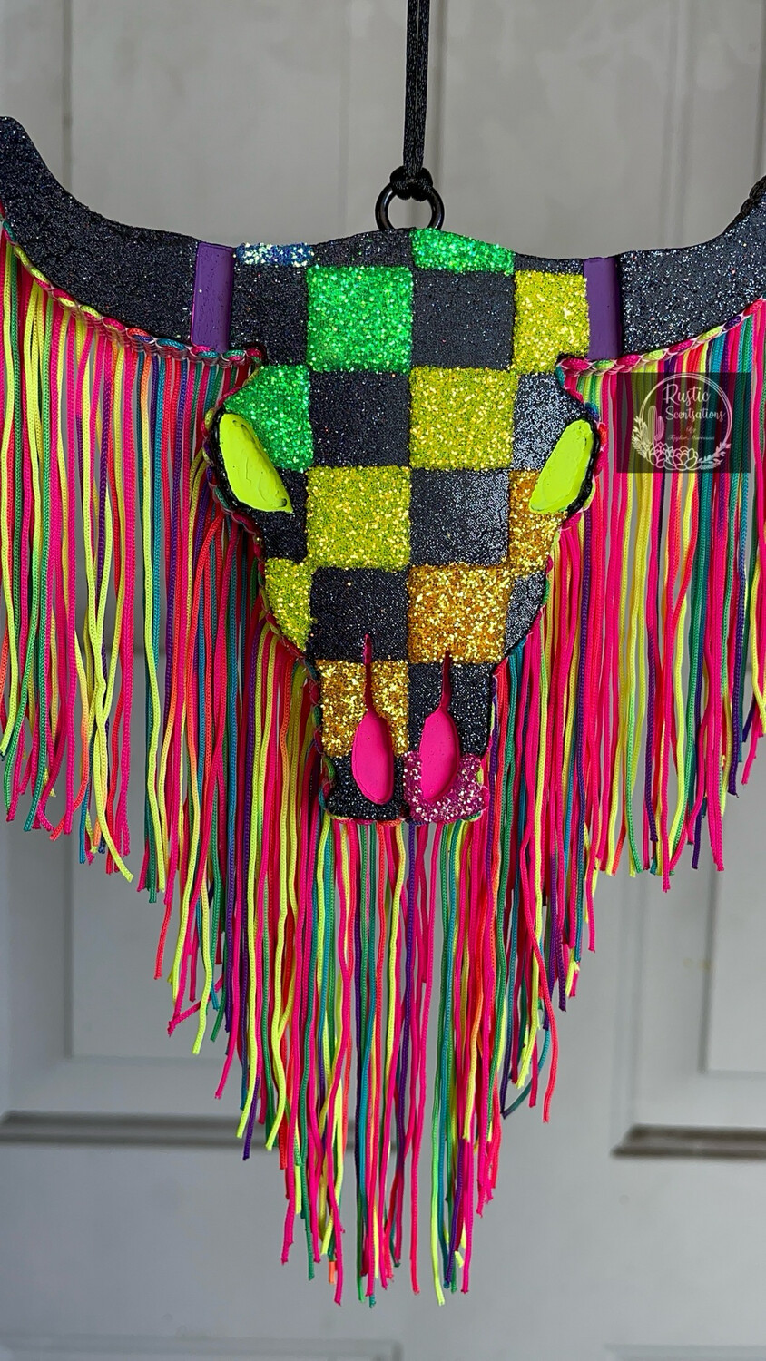 Checkered Rainbow Bull Skull