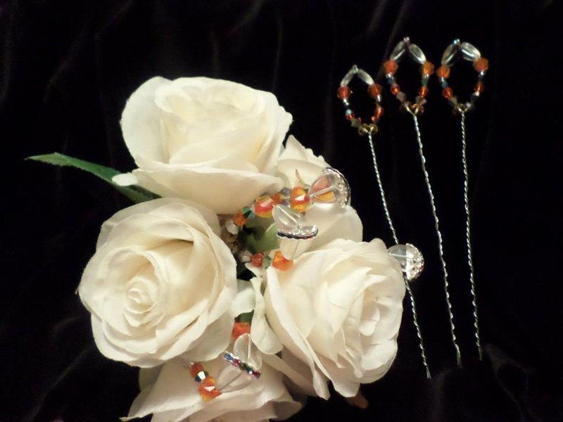 Bouquet Picks - Orange/Silver