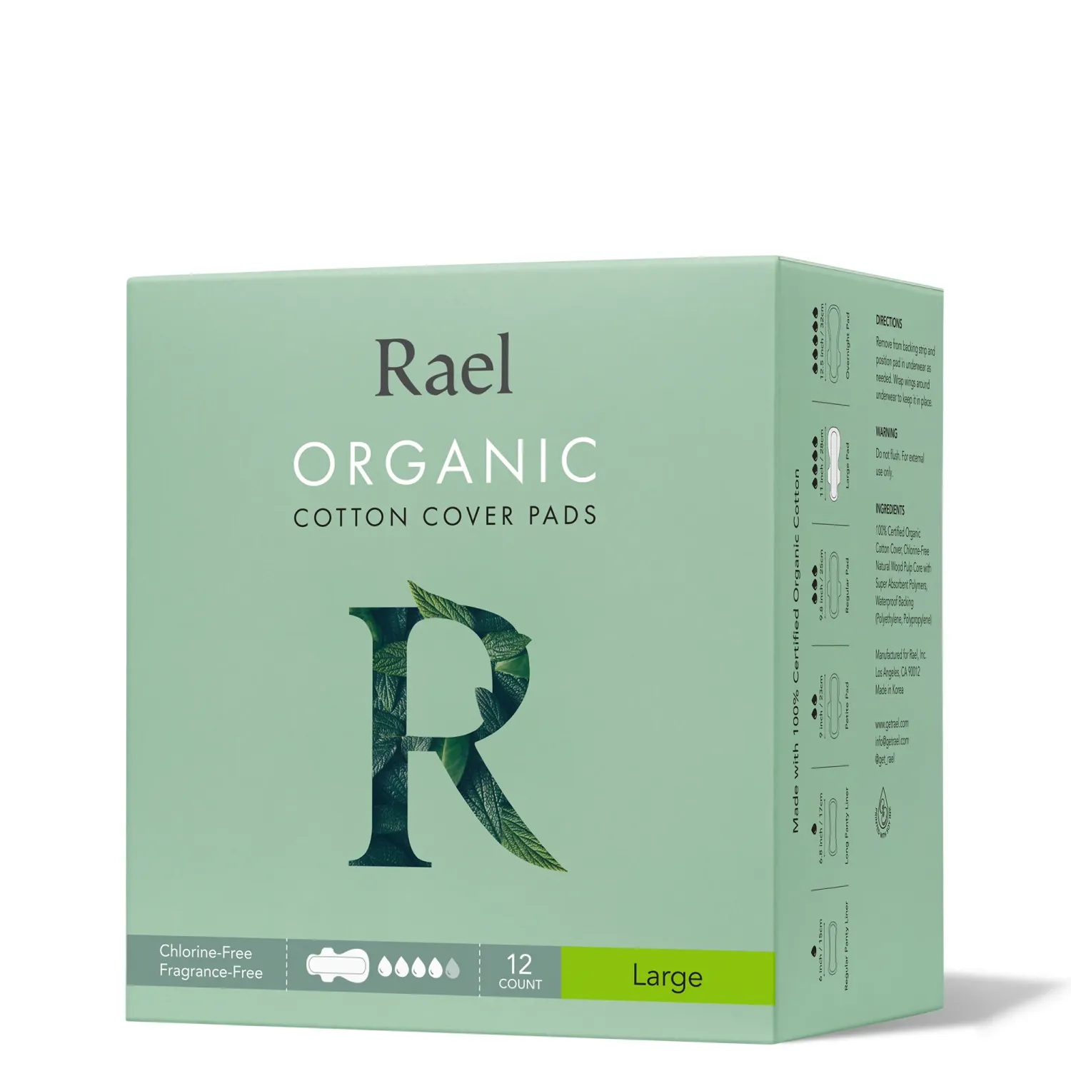 006496 Rael Organic Cotton Cover Pads Large 12ea