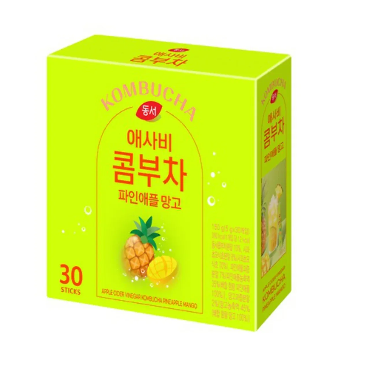 Dongseo Asabi Kombucha Pineapple Mango (5G*30ea)🍍🥭 ASSABI Kombucha – Ананас &amp; Манго Яркий вкус, тропическое настроение и польза с каждым глотком!