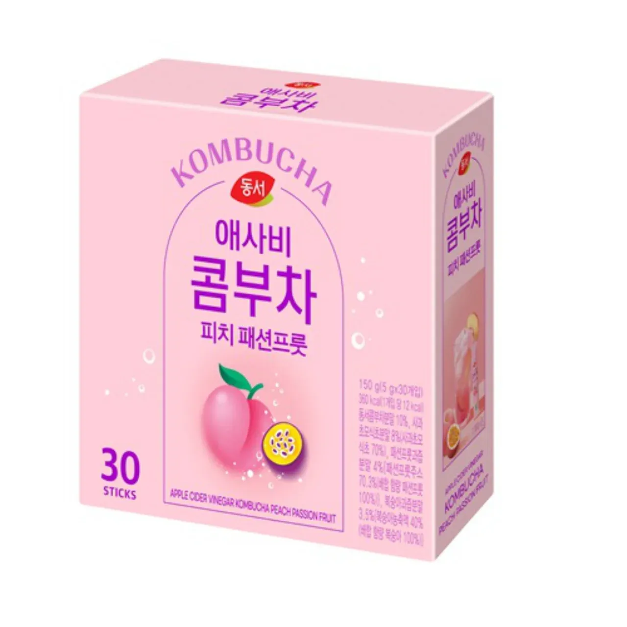 Dongseo Asabi Kombucha Peach Passion Fruit (5G*30ea) 🍑 ASSABI Kombucha – Персик и маракуйя Вкус, который влюбляет с первого глотка!