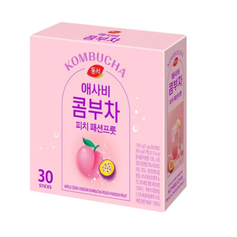 Dongseo Asabi Kombucha Peach Passion Fruit (5G*30ea) 🍑 ASSABI Kombucha – Персик и маракуйя Вкус, который влюбляет с первого глотка!