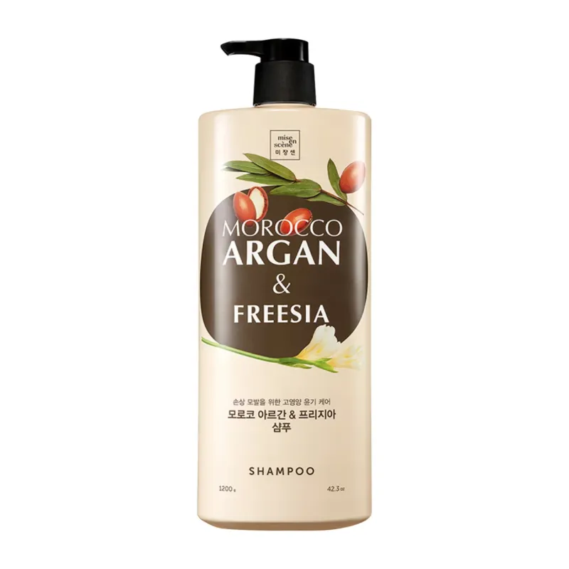 Mise en scene Morocco Argan Freesia Shampoo (1,200ML) 🌿 Mise en Scène – Morocco Argan &amp; Freesia Shampoo Питание, восстановление и блеск — с каждым мытьём.