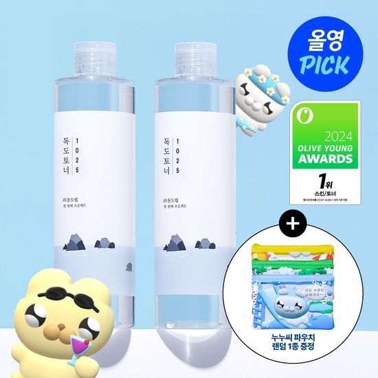 [1+1+Pouch] Round Lab 1025 Dokdo Toner 300ml 1+1 Planning (+Nunu Pouch)  🌊 Round Lab Dokdo Toner 1025 – Минеральный тонер с глубоководной водой острова Токто Выбор №1 на Olive Young Awards 2024 🥇