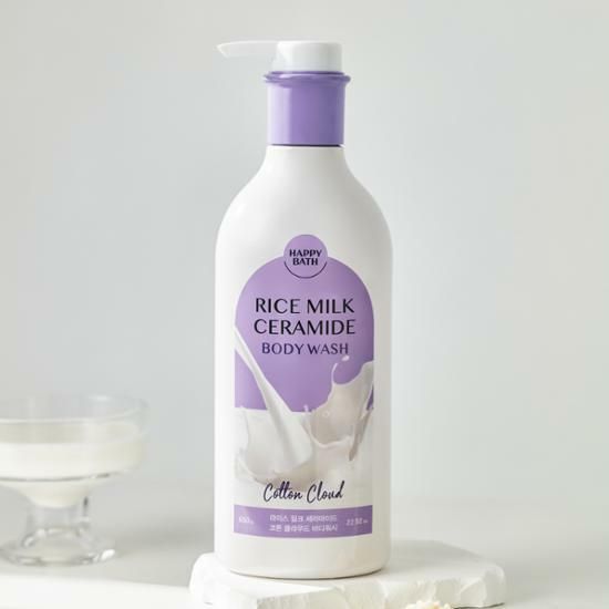 [133747]Happy Bath Rice Milk Ceramide Cotton Cloud Body Wash 650g