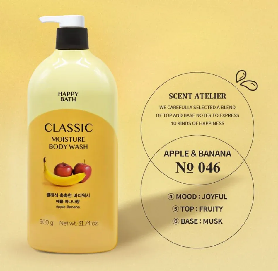 [594684ъ Happy Bath Classic Moisture Apple Banana Body Wash 900g