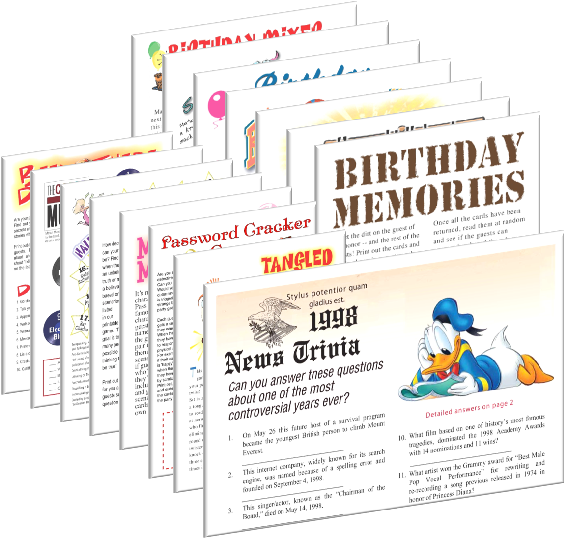 1998 Birthday Pack Special 20th Birthday Free Party Games