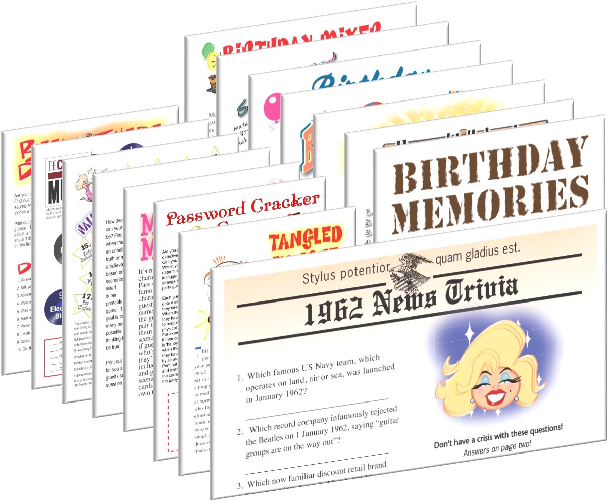 1962 Birthday Pack FREE Party Games