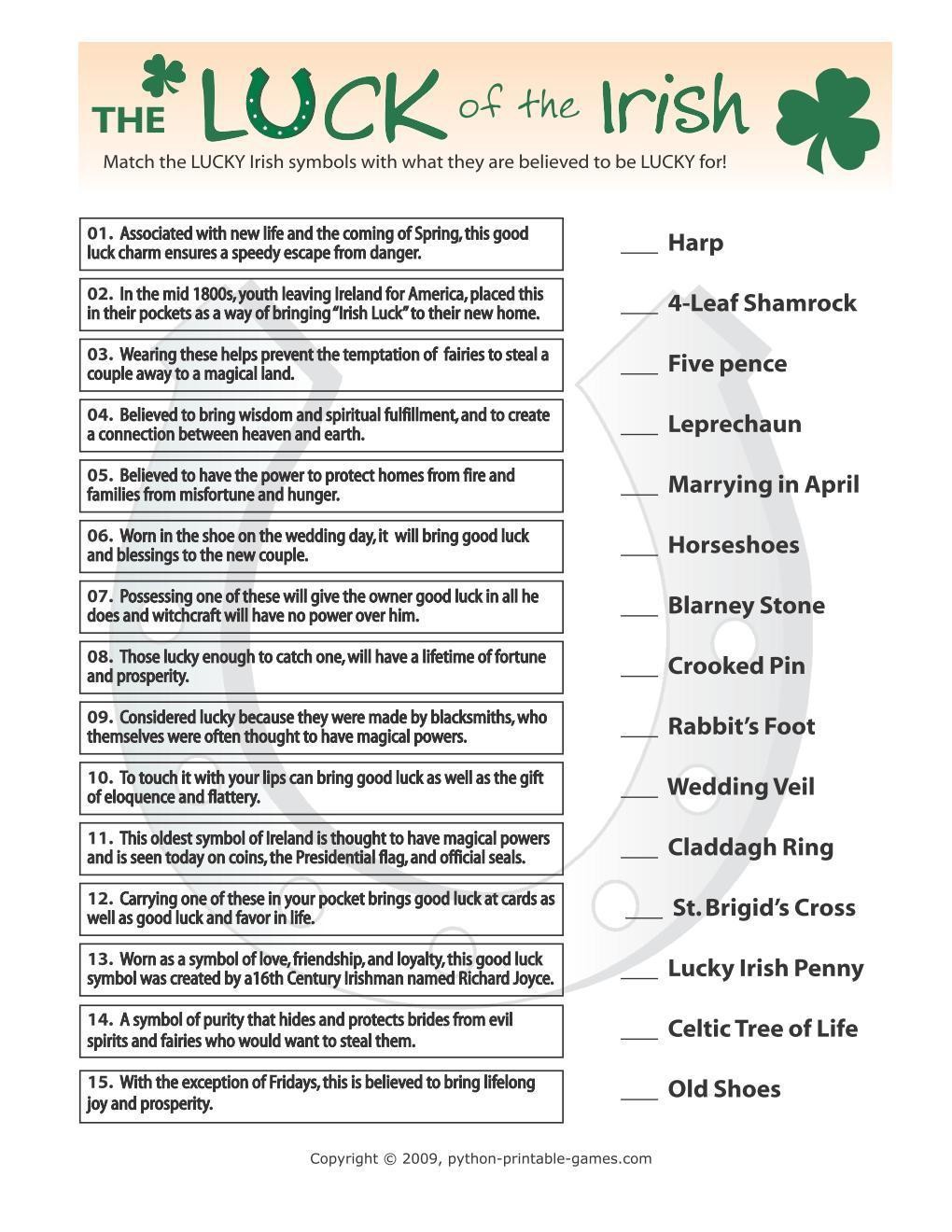 St Patrick's Day: Luck of the Irish Match Party Game