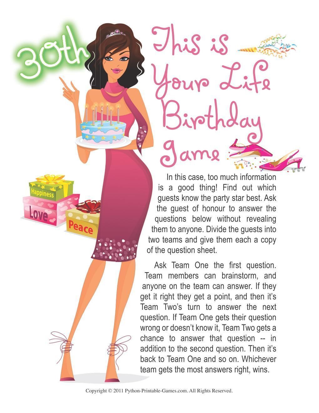 30th birthday celebration games
