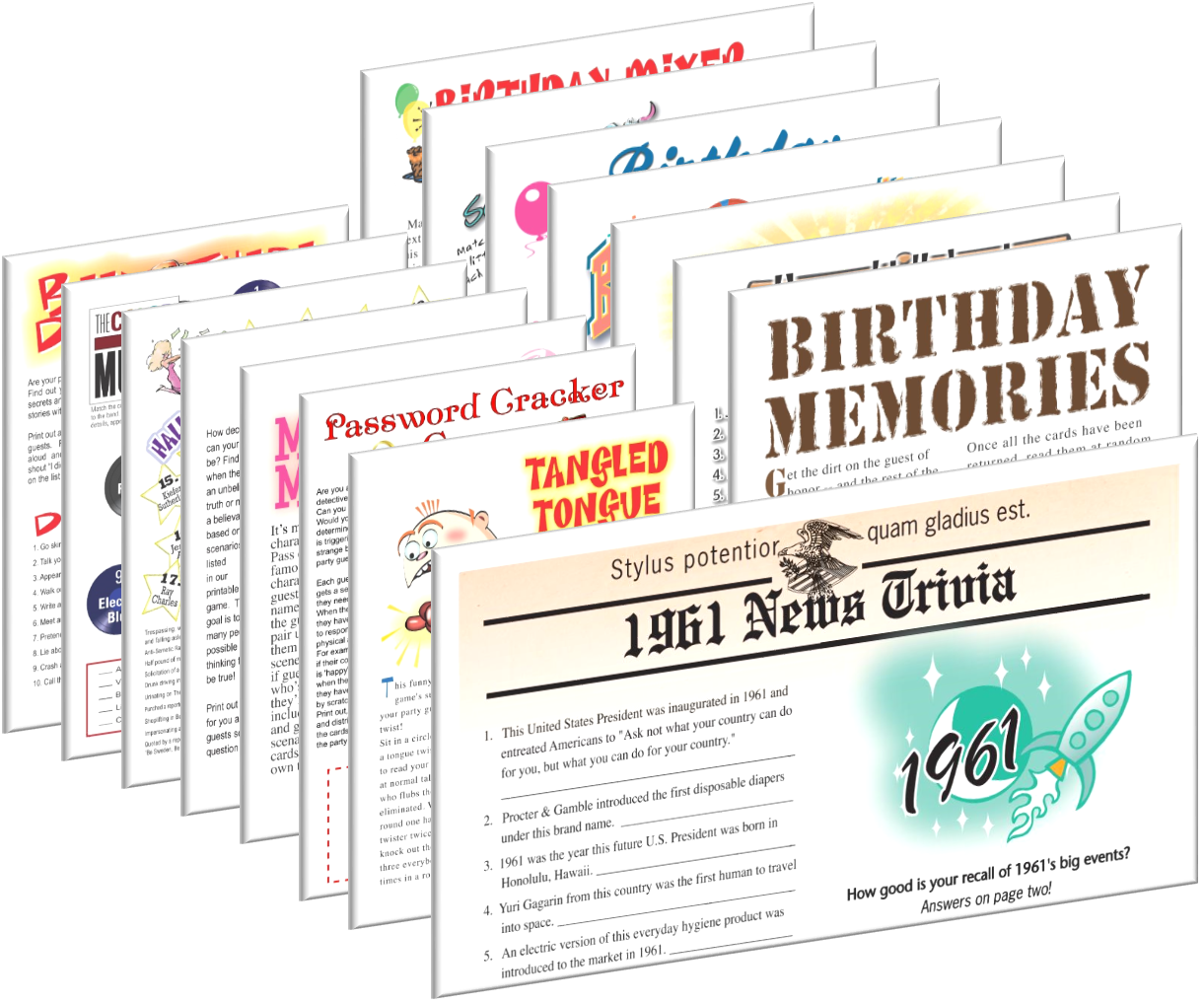 1961 Birthday Pack Free Party Games