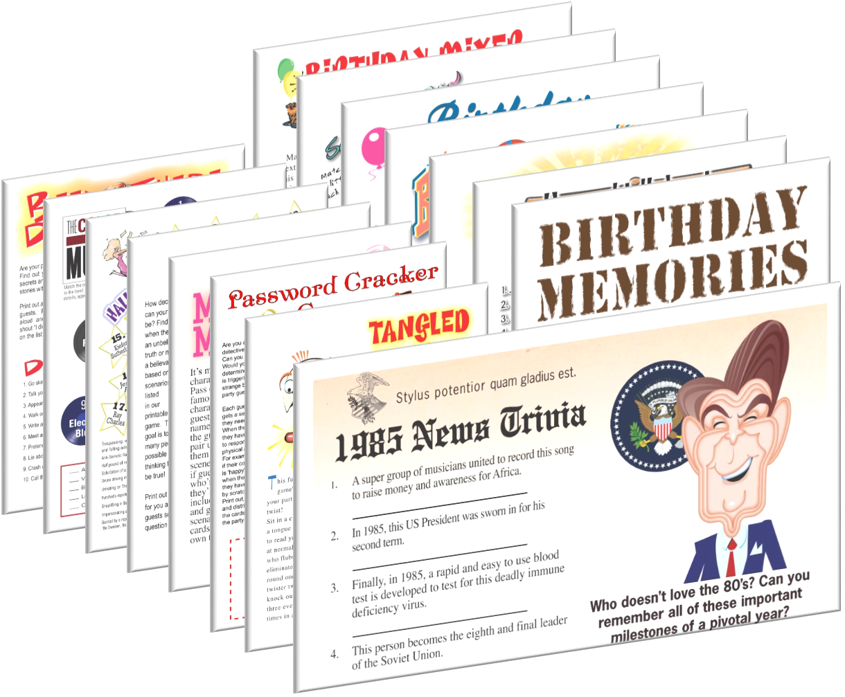 1985 Birthday Pack Free Party Games