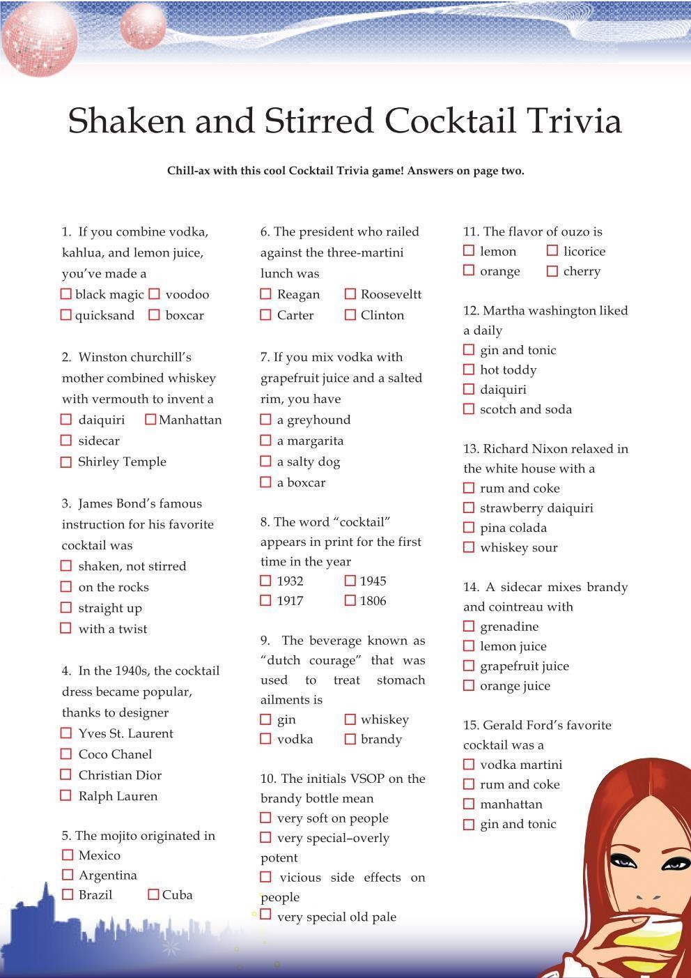 Foods Drinks Games Cocktail Trivia
