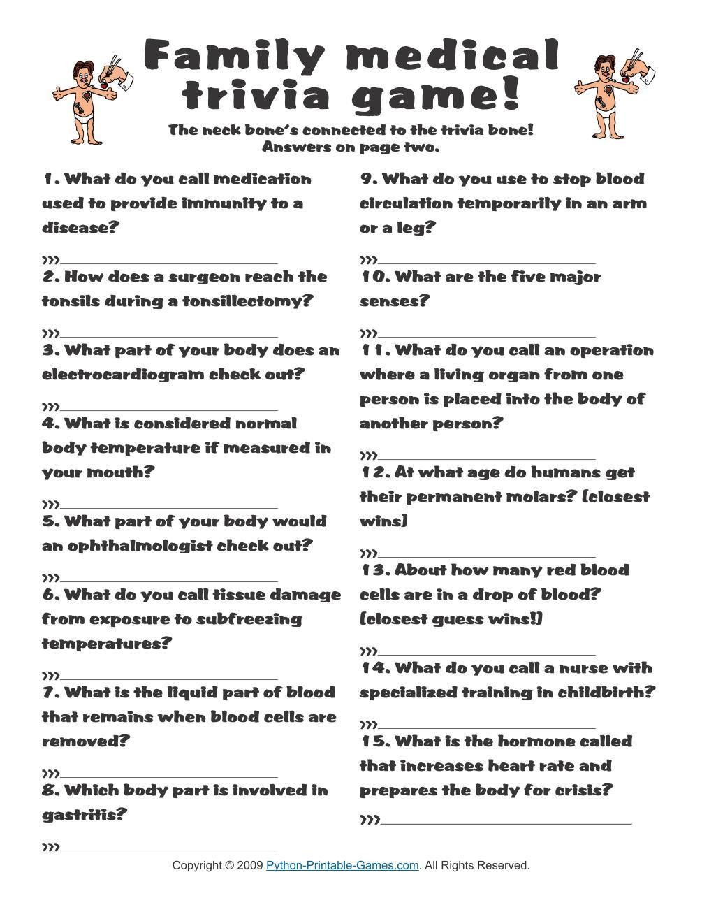 Pop Culture Games Family Medical Trivia