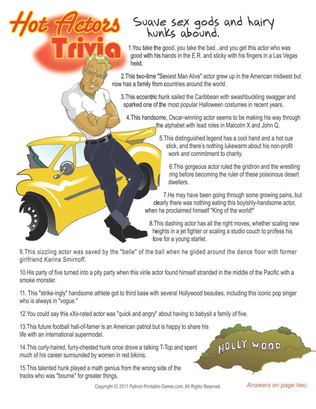 Pop Culture Games Hot Actors Trivia Game