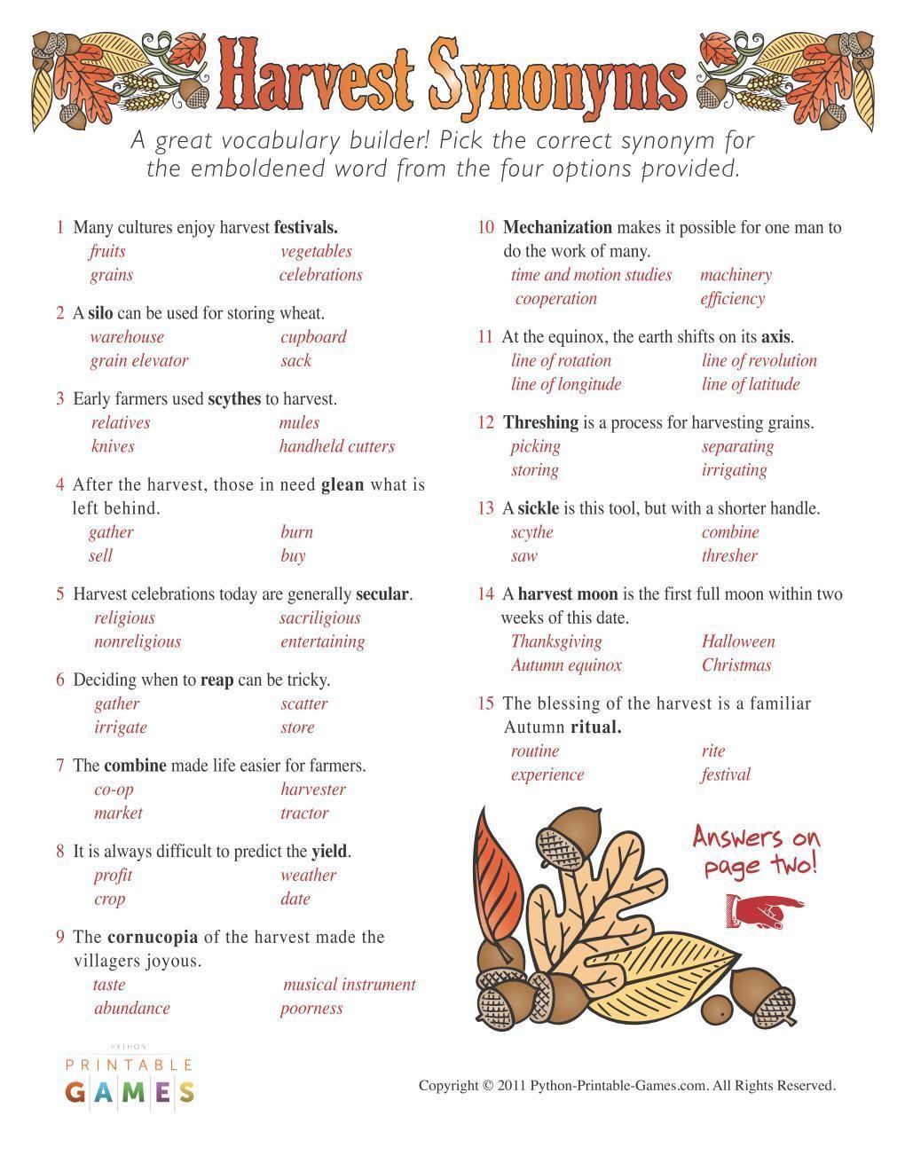 Fall Harvest Synonyms