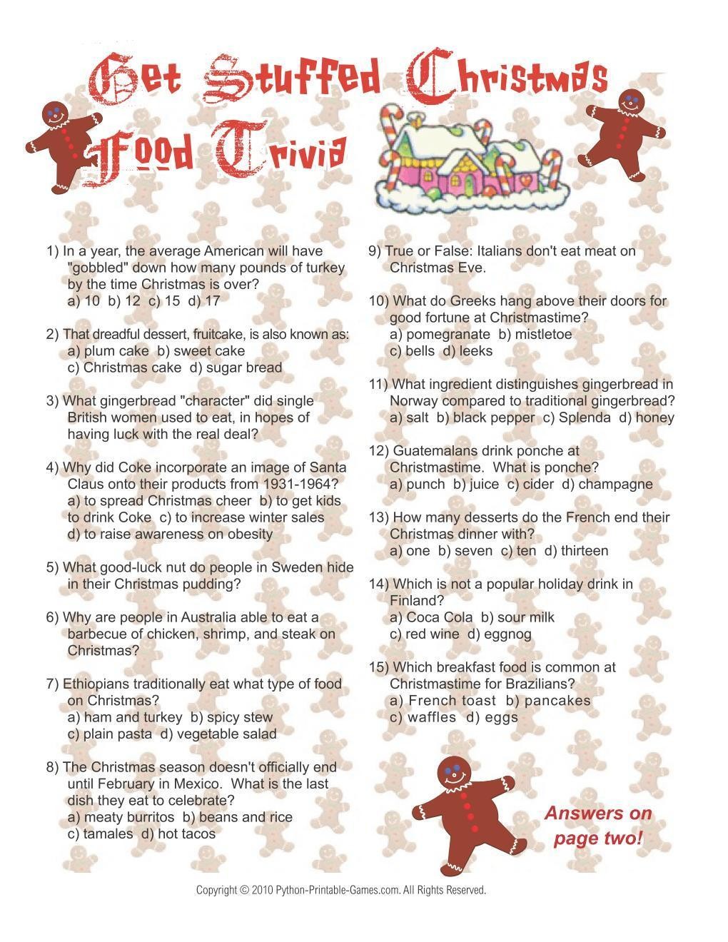 Christmas Christmas Food Trivia Game