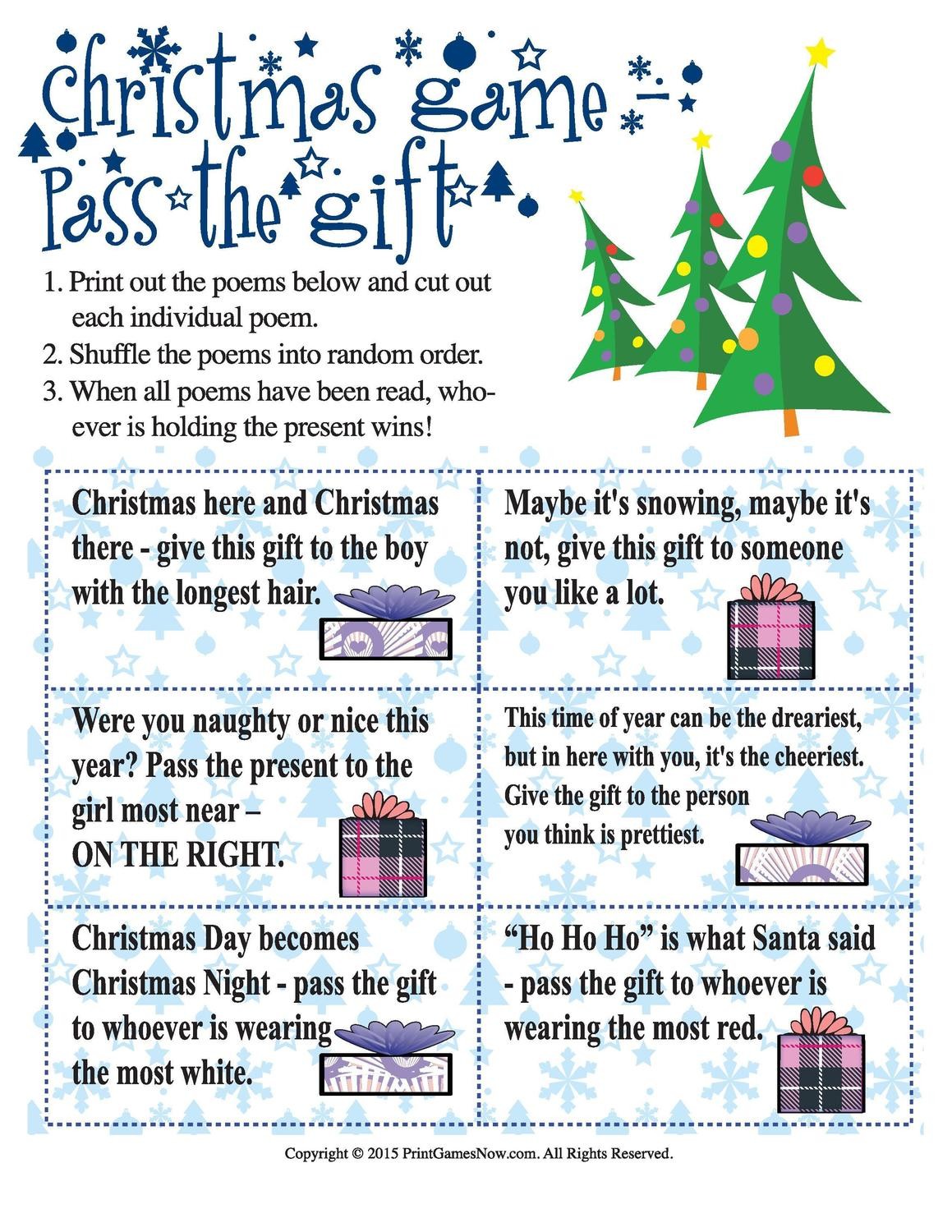Pass The Holiday Gift Game Free Printable