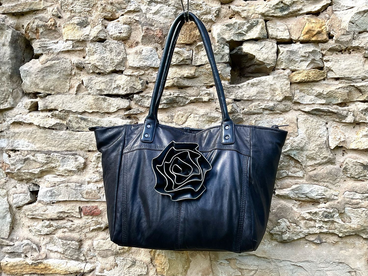 Henkeltasche Handtasche Nappaleder schwarz