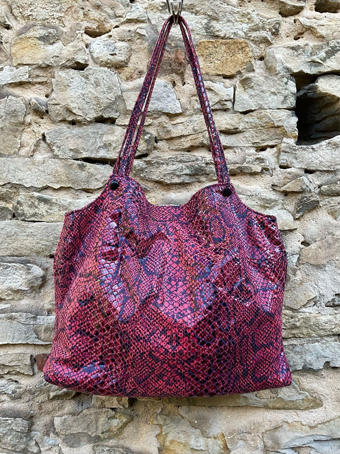 Handtasche Echtleder Schlangenprint rot