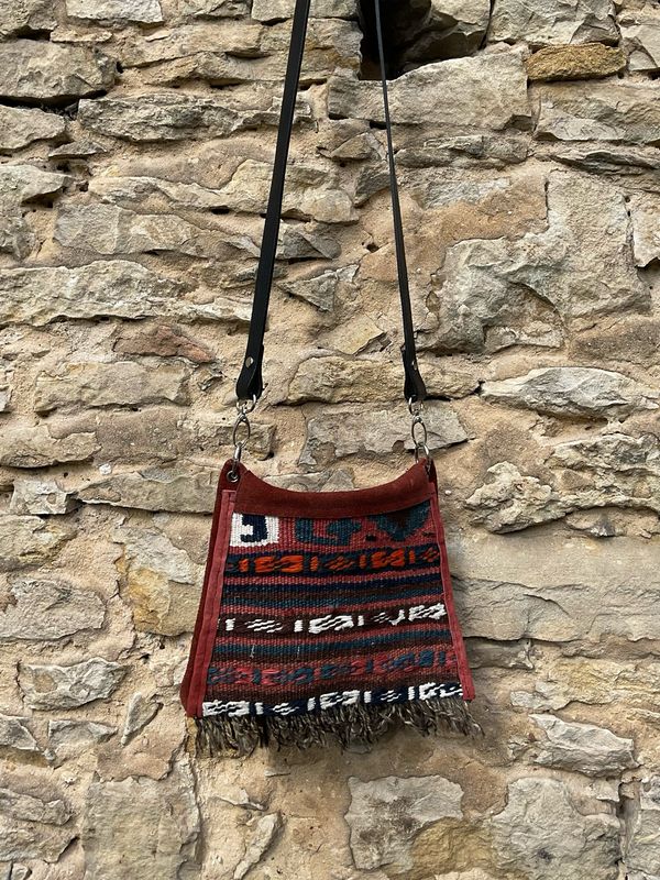Ledertasche kleine Handtasche Kelimtasche Upcycling Unikat 