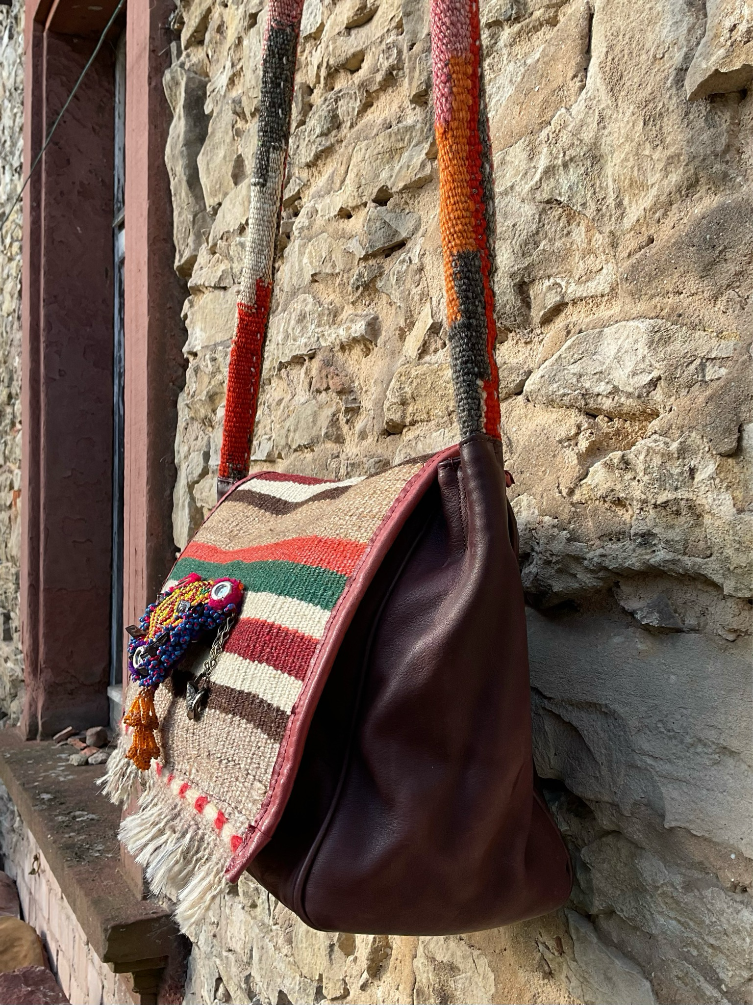 Kelimtasche mit Klappe Echtleder