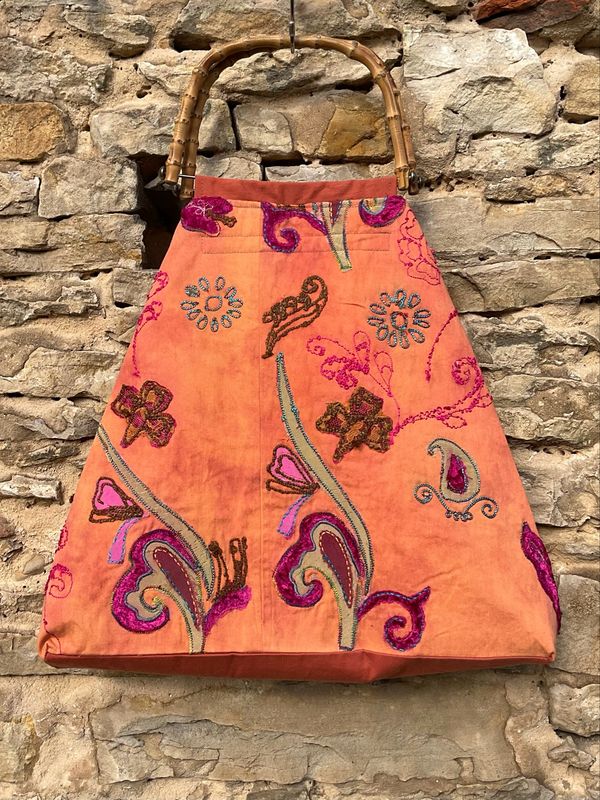 Tragetasche Shopper Strandtasche orange mit Blumen