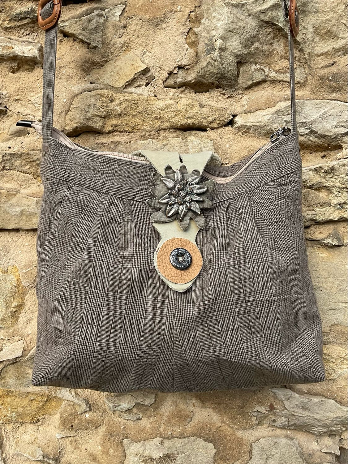 Handtasche kariert Trachten mit Leder