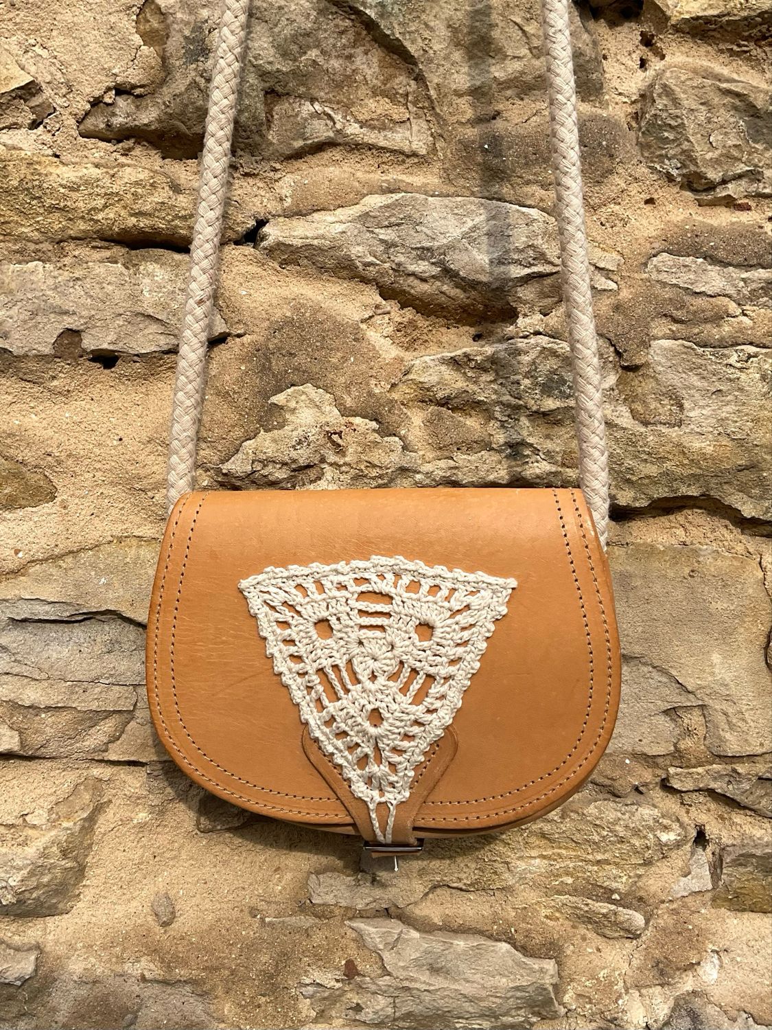 Kleine Boho Handtasche Leder Spitzendeckchen