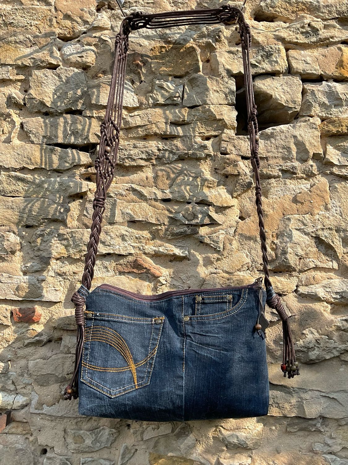 Jeanstasche Handtasche Boho Makramee