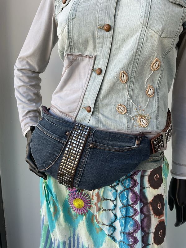 Bauchtasche Jeans Leder Nieten