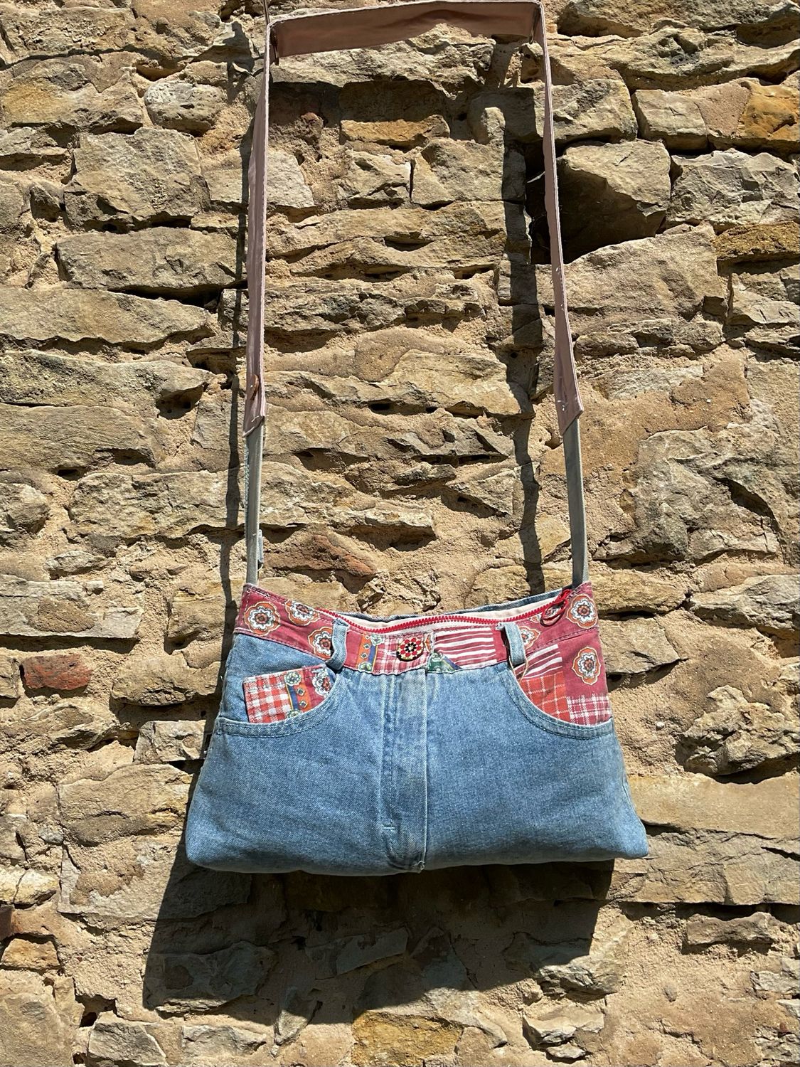 Jeanstasche bunt kariert Blumen