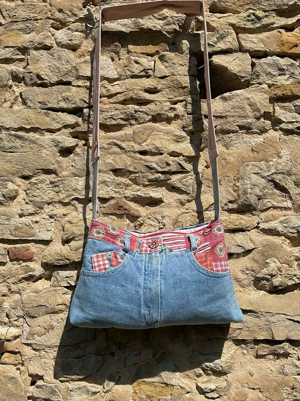 Jeanstasche bunt kariert Blumen Jeanstasche bunt kariert Blumen