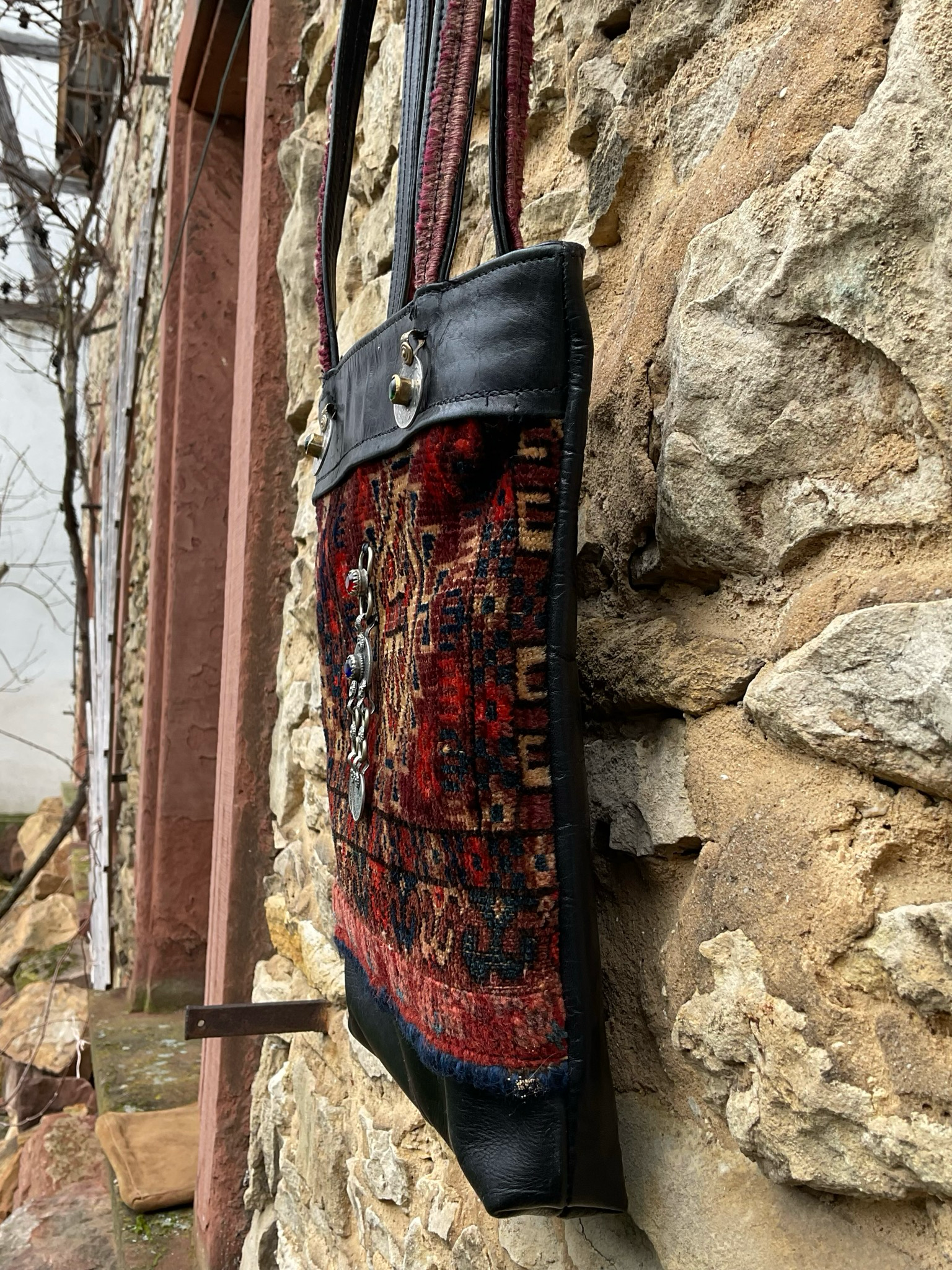 Handtasche Teppichtasche Leder antik