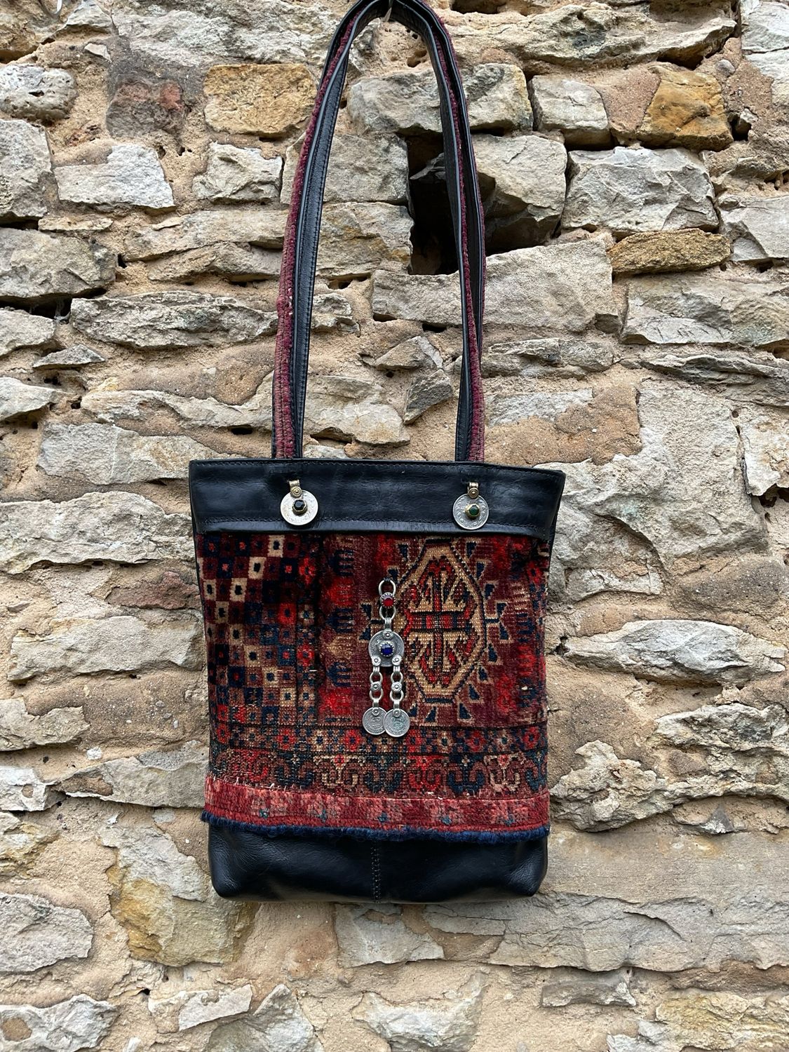 Handtasche Teppichtasche Leder antik