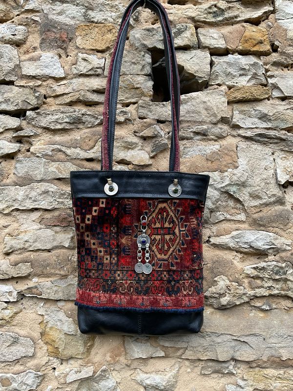 Handtasche Teppichtasche Leder antik