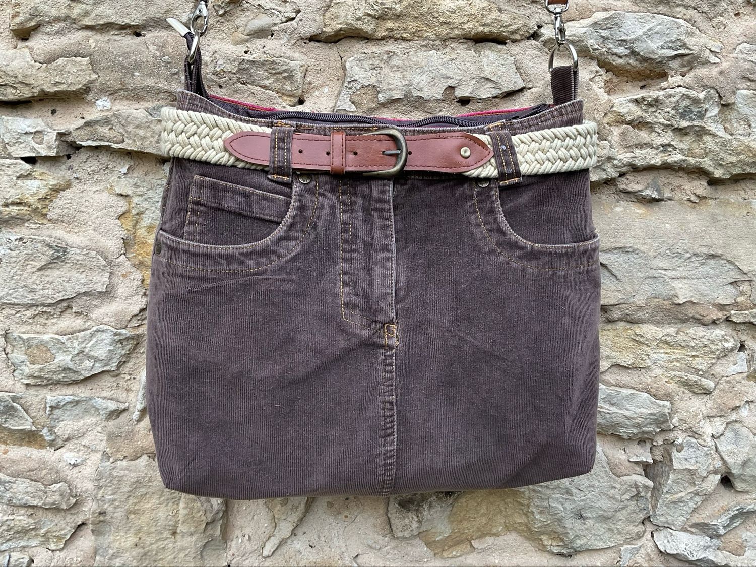 Kordtasche Handtasche mit Ledergurt