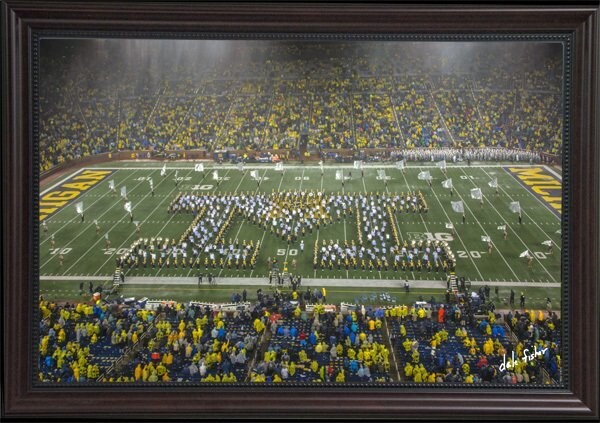 Michigan Marching Band M on Field in the Rain -3046