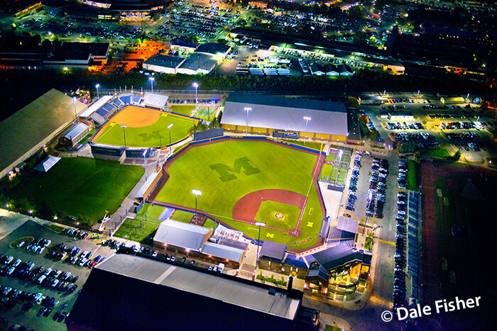 UM Baseball at Night