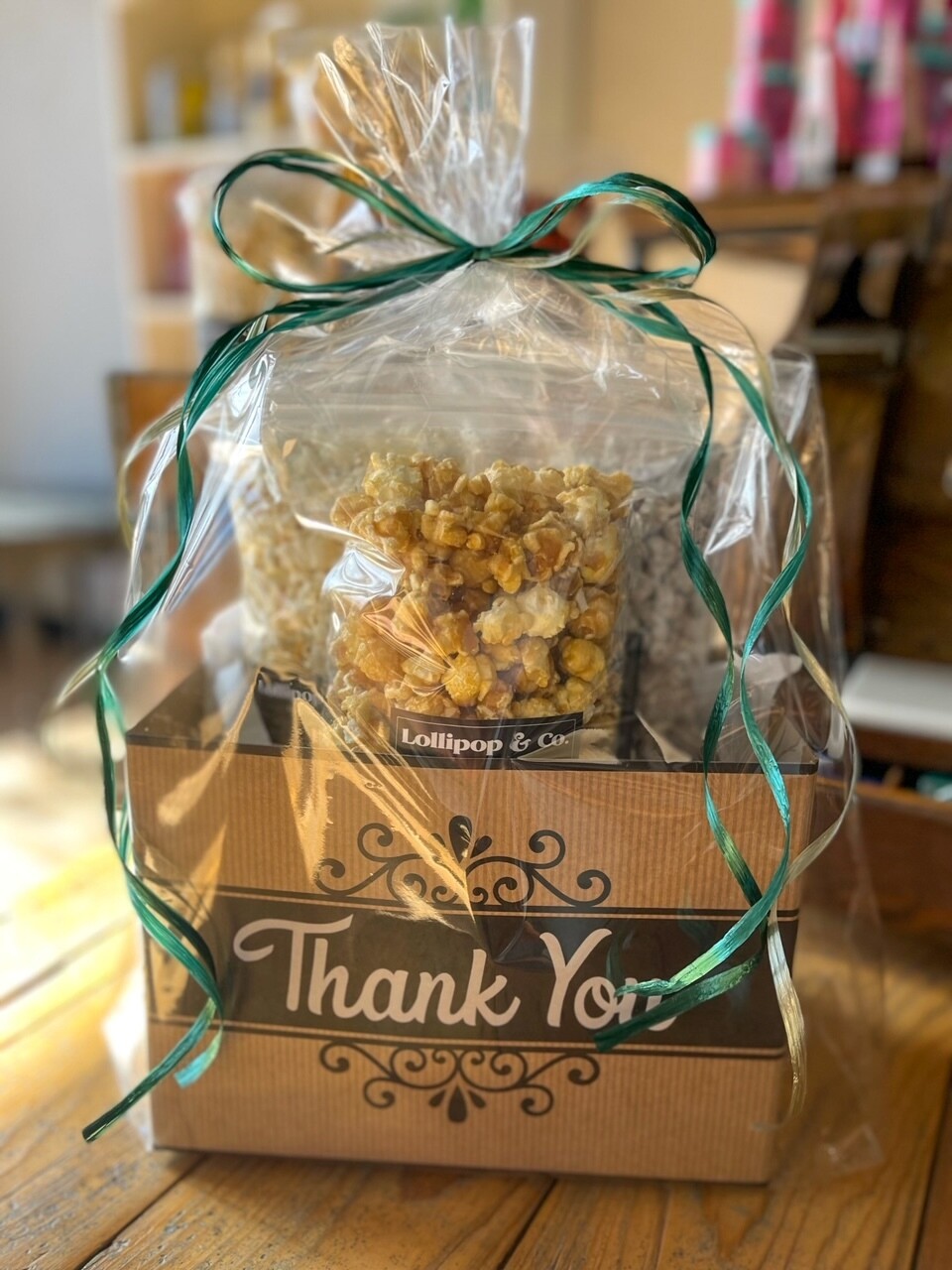 Kraft Thank You Gift Box w/3 Bags Popcorn
