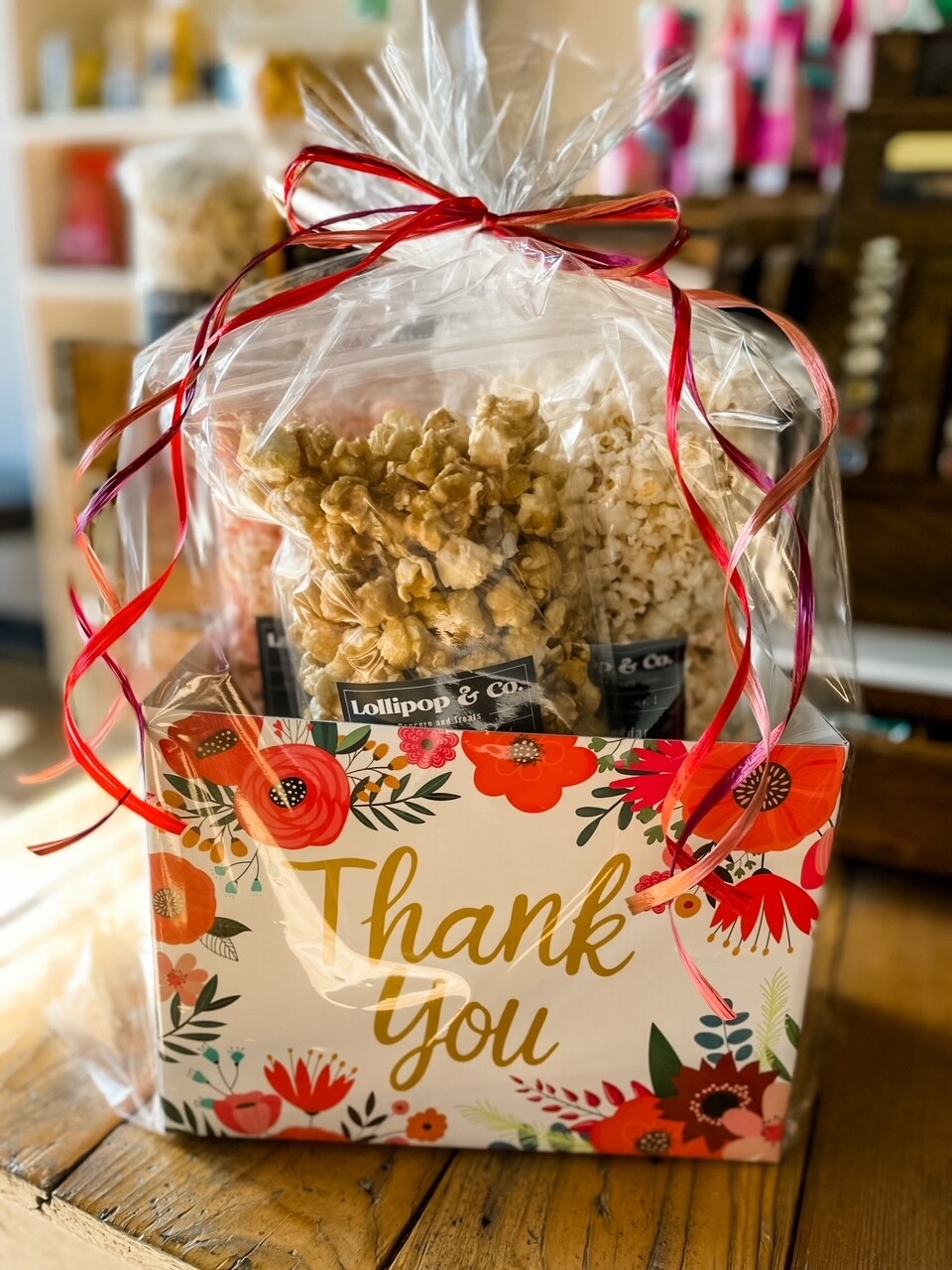 Floral Thank You Gift Box w/3Bags Popcorn