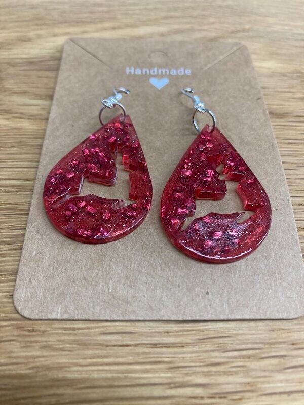 Red Glitter Reindeer  Earrings