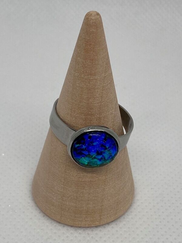 Expandable Silver Metal Blue Green Cabochon Ring