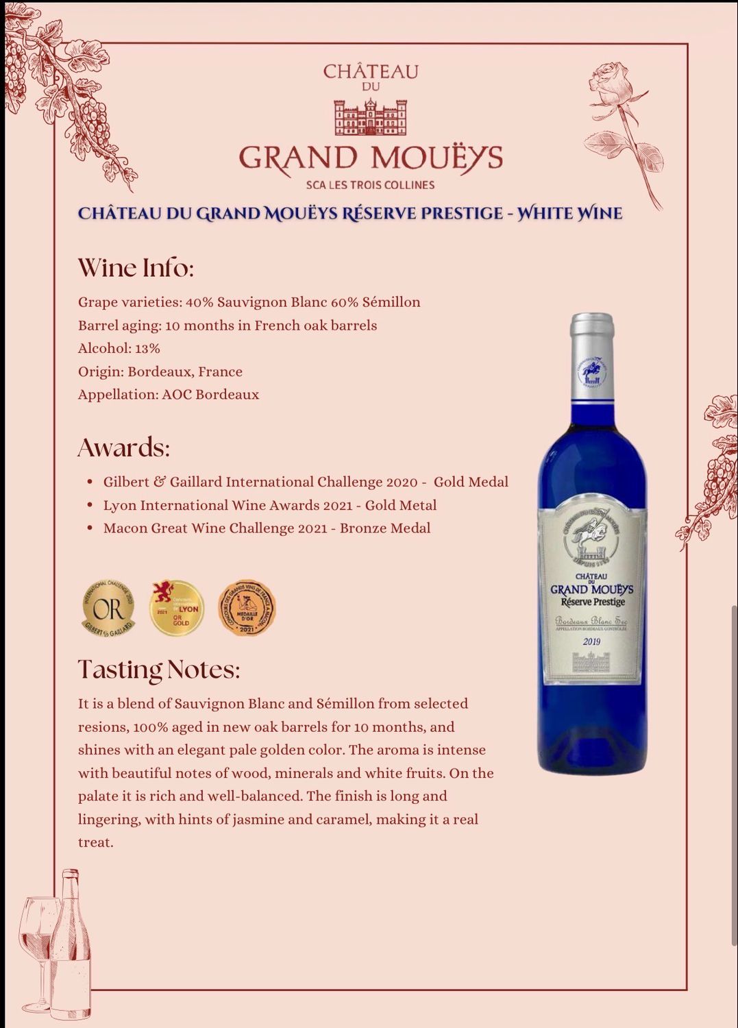 Knight Templar 1135 Reserve Dry 2019 White Wine CHATEAU DU GRAND MOUEYS