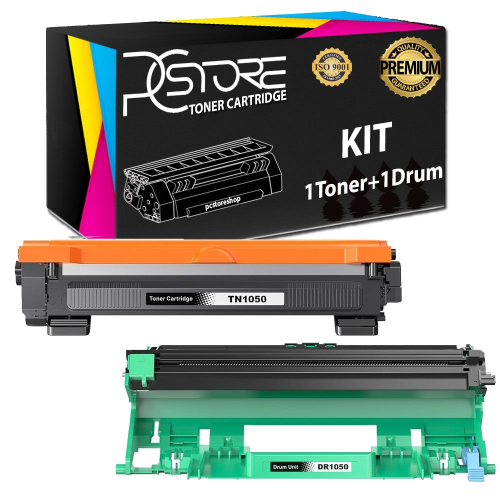 PcStore® Kit Toner+Drum Compatibili per Brother TN-1050 DR-1050 TN1050 DR1050 TN1030, 1000 pagine, Nero