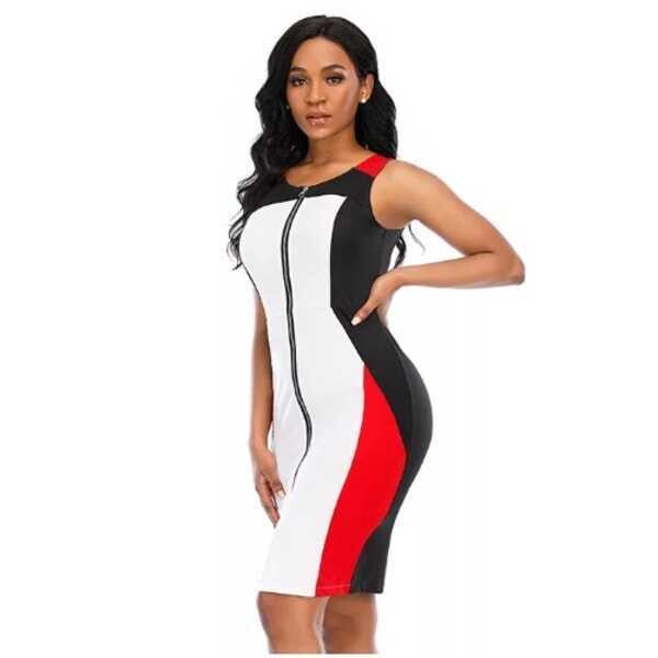 Front Zipper Bodycon Fitted Dress - Multicolour