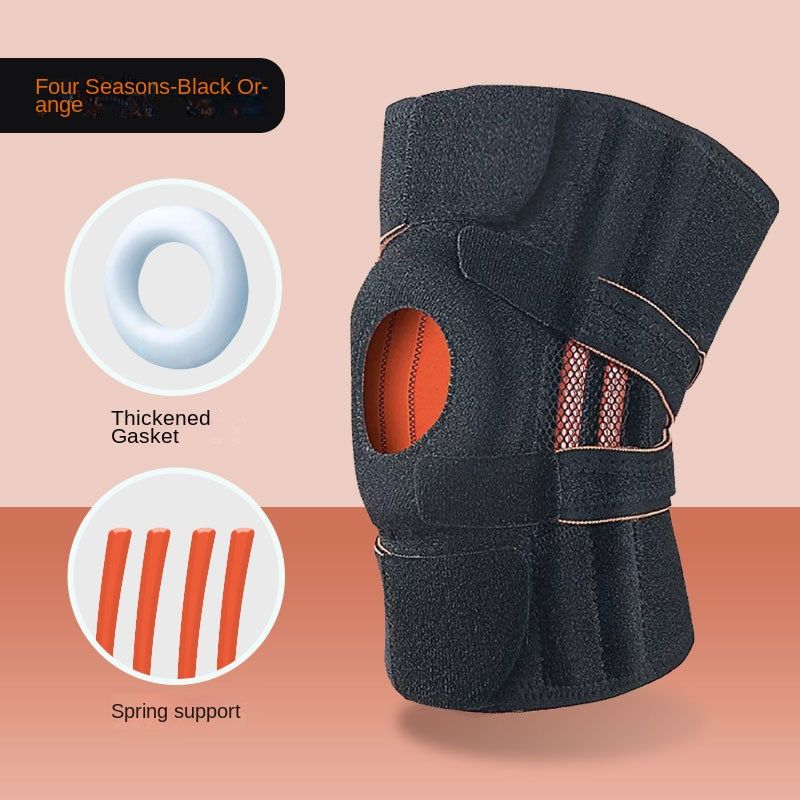 Breathable Sports Knee Support with Pressure Banding, Color: 1004 knee pads for adult four seasons - black orange [one size], Specification: Single