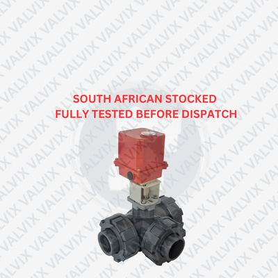 3 Way PVC Swimming Pool Valve T-Port - 63mm OD Pipe (Glue fitting), 50mm Ball Orifice  - Basic On/Off Actuator