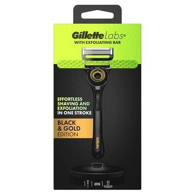 GILLETTE LABS EXFOLIATING RAZOR WITH MAGNETIC STAND BLACK & GOLD EDITION