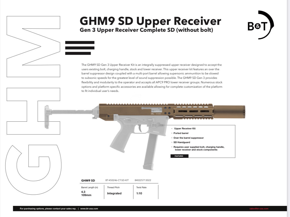 GHM9 SD Upper/suppressor Kit BT-450246-SD-KIT